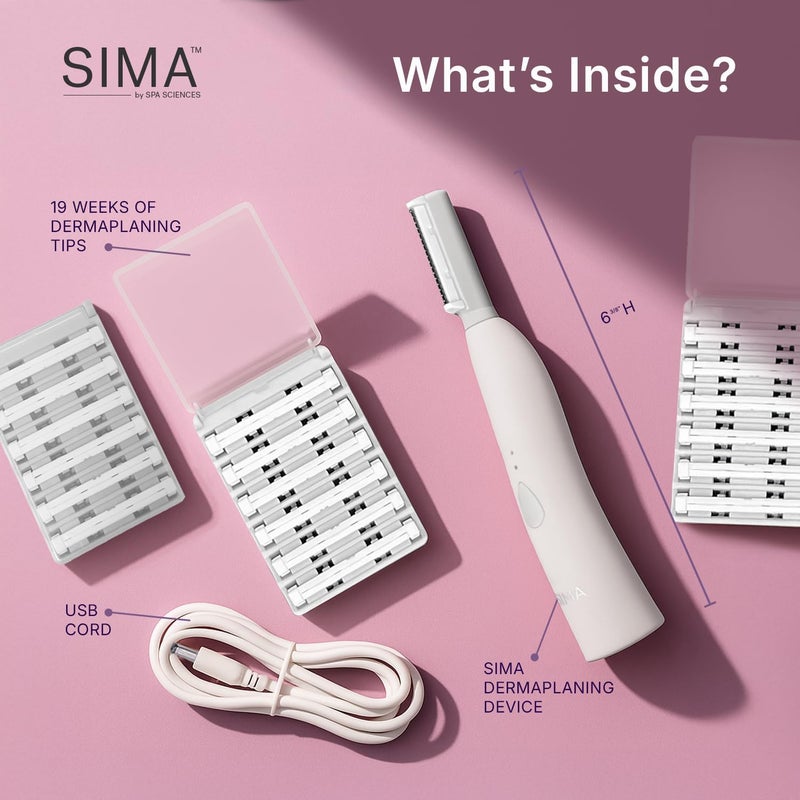 SPA SCIENCES - SIMA Patented Dermaplane Razor for Women Face – Painless 2-in-1 Facial Exfoliation & Peach Fuzz Hair Removal – Anti-Aging – 3 Speeds – Rechargeable – 19 Weeks Treatment - Image 5